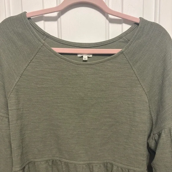 Aerie Endless Summer Cropped Sweatshirt Womens Small Olive Green Long Tie Sleeve - Picture 9 of 16